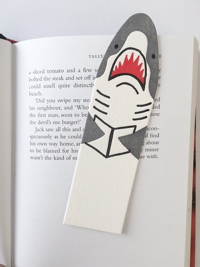 Shark Bookmark Letterpress Etsy
