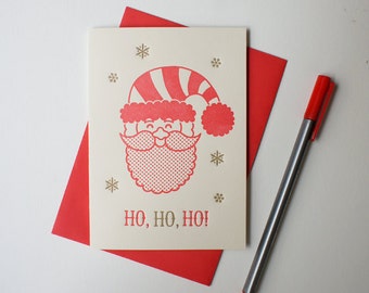 HO HO HO Santa letterpress greeting card