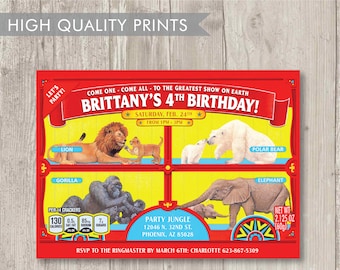 Aangepaste verjaardagsuitnodiging Animal Cracker – themafeest circus