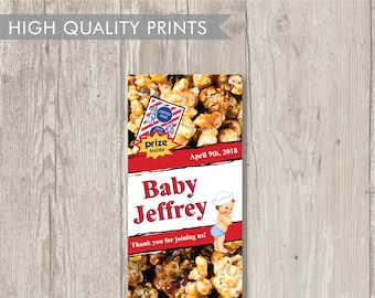 Aangepast label cracker jack - Honkbal babyshower bedankjes