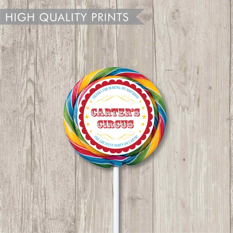 Custom Circus Circle Labels 5 Childrens Carnival Birthday Party Favor Circus Birthday Circus Theme Party image 3