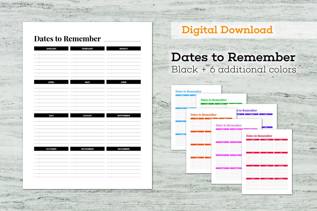 Dates to Remember Printable File Instant Download Digital - Etsy