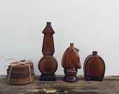 Vintage Amber bottles, Avon perfume bottles, home decor bottles, equestrian, horse lover, horse bottle, western decor, x 3