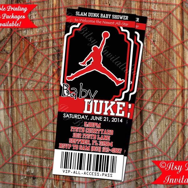 Basketball Air Man Ticket Invitation / MVP Invitation / Jordan Invitation / Sports Baby Shower Birthday / Boys Baby Shower Birthday