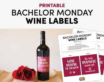 The Bachelor TV Show Wine Labels 2-Pack / Bachelor Monday Wine Bottle Label / Monday Wine Night / Viewing Party Supplies