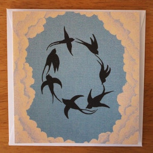 Greetings card: Swallows in flight