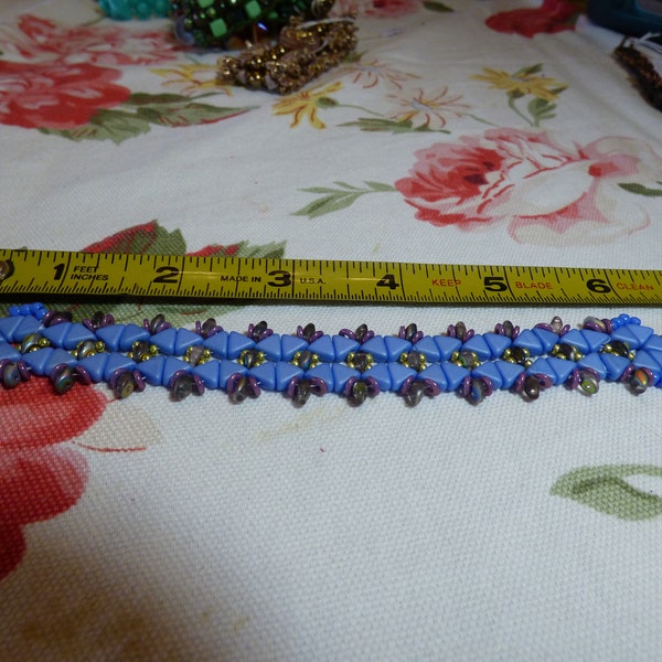 PICK ONE Czech Glass Beaded Bracelet: Periwinkle Blue w Mauve OR w Orange Kheops/Superduo Beads