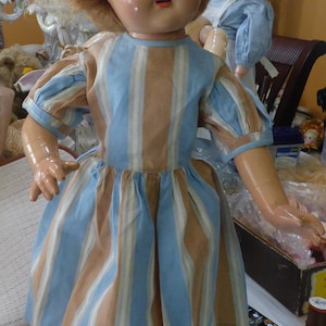 Circa 1930s 40s 10&quot; Vintage Composition Doll with Wonderful Roller Skates and Dress Mohair wig
