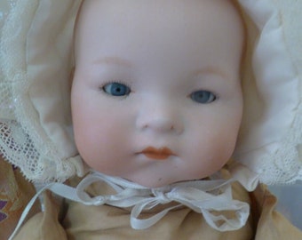 Antique SWEET Armand Marseille 341 Dream Baby Bisque Head Doll 15" Cloth/Celluloid Hands