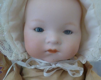 Antique SWEET Armand Marseille 341 Dream Baby Bisque Head Doll 15&quot; Cloth/Celluloid Hands