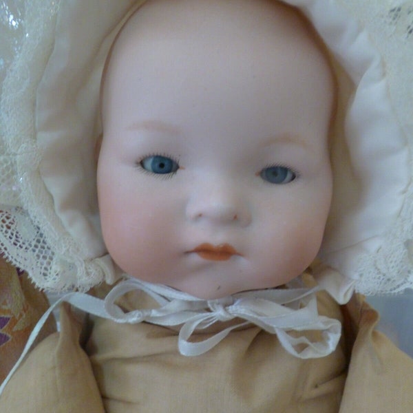 Antique SWEET Armand Marseille 341 Dream Baby Bisque Head Doll 15" Cloth/Celluloid Hands