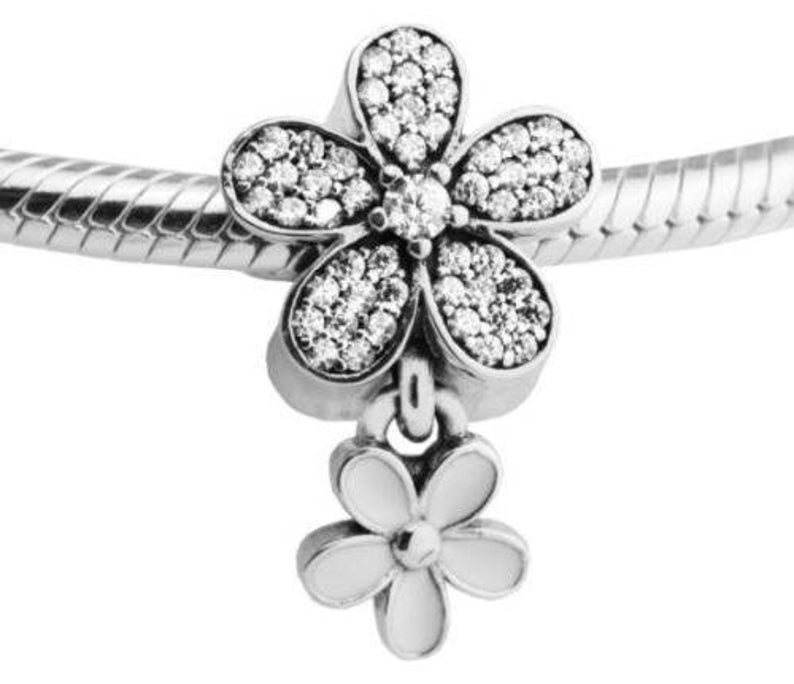 DOUBLE DAISY DROP .925 Sterling Silver European Charm Bead H18