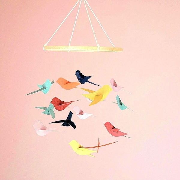 Handmade Baby Mobile with Paper Birds – Eco-Friendly Nursery Decor – Recycled Paper Baby Gift