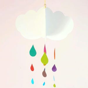 Nube móvil y gotas de lluvia de colores – Papel reciclado, hecho a mano en Bretaña