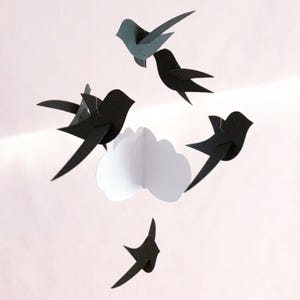 Paper Birds Mobile – Custom Crib Mobile with Cloud, Handmade Baby Decor, Modern Nursery Gift Idea