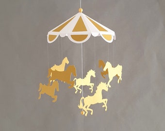 Personalized gift Nursery decor Baby mobile Baby gift Baby shower Horse carousel 24x50cm.