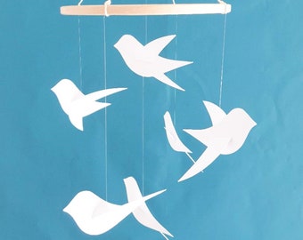 Personalized gift Room decor Handmade gift 6 White birds 20x45cm.