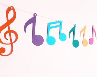 Birthday decorations Holiday decor Baby Shower Room Decor Wall decor 8 Rainbow Music Notes 1 meter Recycled Cardstock.
