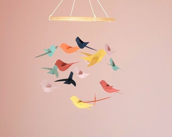 Nursery decor Gifts for kids Birds mobile Baby shower Baby mobile Nursery mobile Eco friendly 15 birds rainbows 20x45cm.