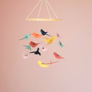 Nursery decor Gifts for kids Birds mobile Baby shower Baby mobile Nursery mobile Eco friendly 15 birds rainbows 20x45cm.