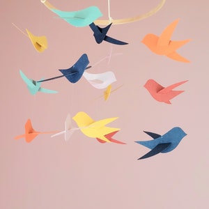 Nursery decor Gifts for kids Birds mobile Baby shower Baby mobile Nursery mobile Eco friendly 15 birds 20x45cm. image 2