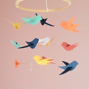 Nursery decor Gifts for kids Birds mobile Baby shower Baby mobile Nursery mobile Eco friendly 15 birds 20x45cm. image 7
