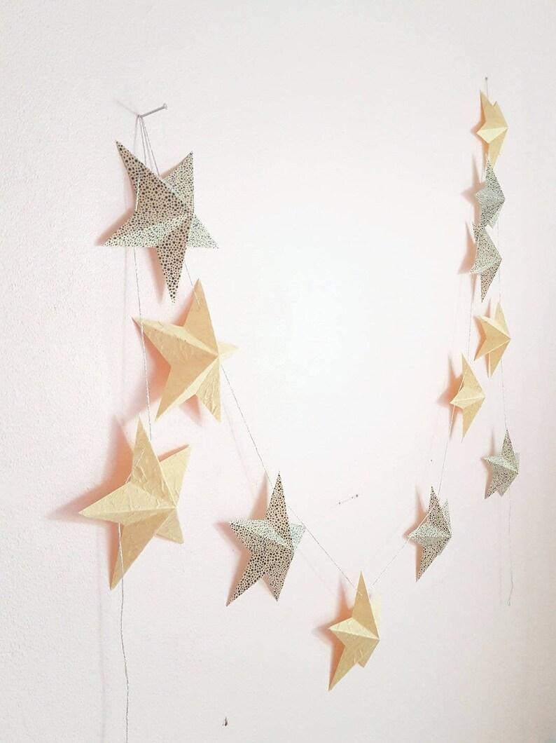 Wall Decor Party Decor Wedding decor Baby Shower Nepalese Paper 12 Star Garland. image 1