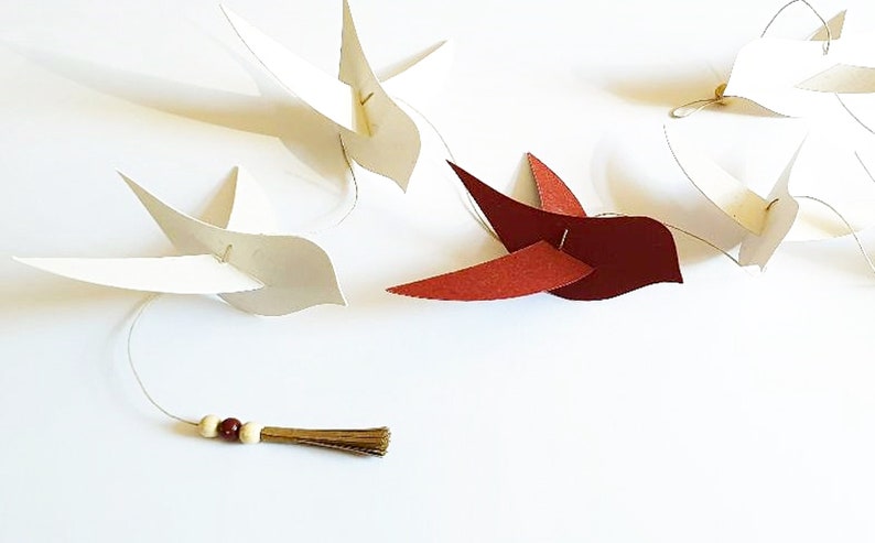 Suspension verticale 6 oiseaux artisanat fait main déco chambre enfant bohème