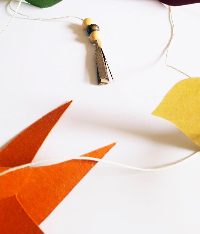 Guirlande légère composée de cinq oiseaux en papier recyclé aux couleurs vives, comme suspendus dans les airs, apportant une touche de poésie et de douceur à toute décoration murale.