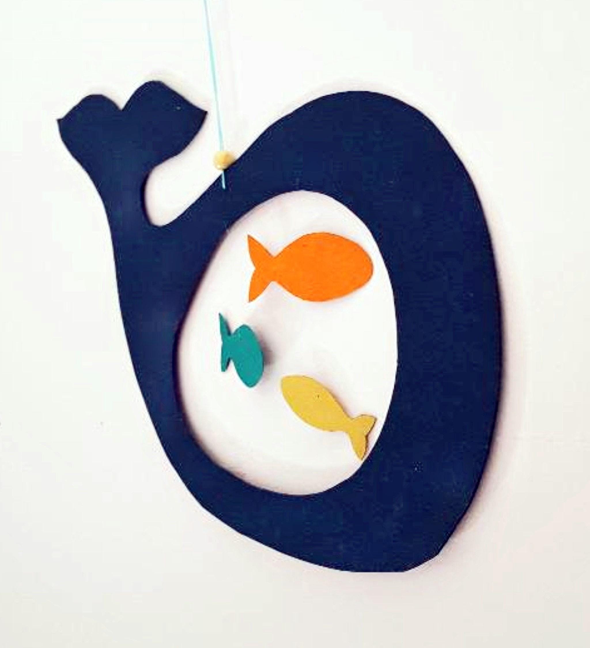 Whale and Fish Mobile – Handmade Paper Ocean Mobile – Marine Baby Room Decor – Eco-Friendly Nursery Gift