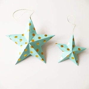 Christmas decoration - Blue and gold 3D star in recycled paper