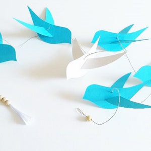 Personalized gift Room decor Wall decor Room decor 6 vertical blue & white birds 120cm.