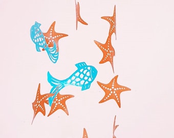 Ocean Baby Mobile – Paper Fish and Starfish Mobile – Sea Theme Nursery Decor – Nautical Baby Gift – Handmade Birth Gift