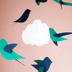 Nursery decor Baby mobile Room decor 6 Blue/green birds & clouds 20x50cm. image 7