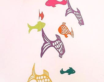 Baby fish mobile – ocean baby mobile handmade in recycled paper – eco-friendly nursery decor with colorful marine animals