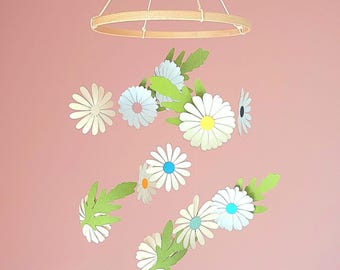 Baby-Mobile mit Gänseblümchen aus Recyclingpapier – Umweltfreundliches Blumenmobile aus FSC-zertifiziertem Holz – Französische Handwerkskunst
