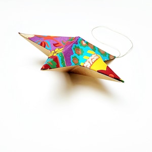 Handmade 3D Paper Star 15cm - Colorful Recycled Paper Decor | Eco-Friendly Boho Wall Hanging