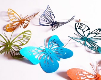 Guirnalda de 6 mariposas coloridas hechas de cartulina reciclada, 100 cm - Decoración del hogar