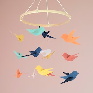 Nursery decor Gifts for kids Birds mobile Baby shower Baby mobile Nursery mobile Eco friendly 15 birds 20x45cm. image 6