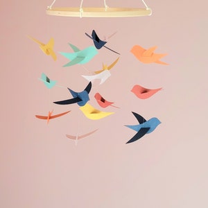 Nursery decor Gifts for kids Birds mobile Baby shower Baby mobile Nursery mobile Eco friendly 15 birds 20x45cm. image 3