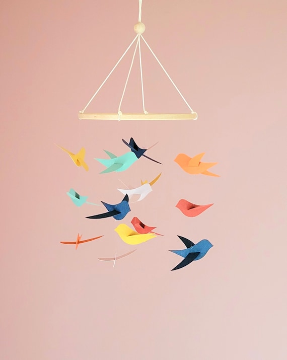 15 Birds Baby Mobile in Recycled Paper Ecological and Poetic