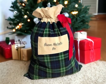 XL Keepsake Blue-Green Plaid Christmas bag