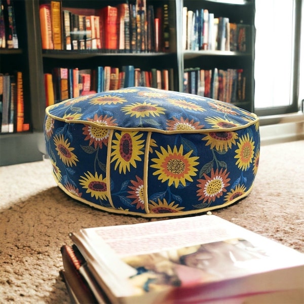 Sunflowers on Navy Floor Pillow