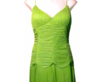 Vintage Green Evening Dress / by Sue Wong / Formal / Ruched Fabric / Sleeveless / 1990s - Fits Size Large to XLarge (US Sz 12)