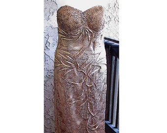 Vintage Strapless Gown by May Queen Couture USA, Gold Fabric, Lace Overlay, Zip Back - Fits Size Small (US Sz 6)