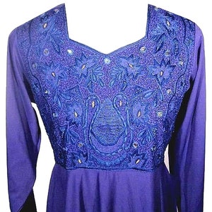 Vintage Embroidered Dress / Purple / Long Sleeves / Mirror Accents / Lace-Up Back / 1970s Fits Size Small to Medium image 2
