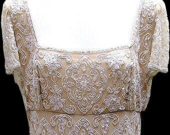 Vintage Sequin Dress / Beige / Tiered / 1990s - Fits Size 10 (US Sz Medium)