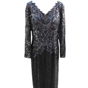 Vintage Formal Sequin Dress / Grayish Black Color / Beading / from Niteline by Della Roufogali / 1990s Fits Size Large US Sz 10 image 1