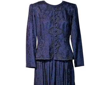 Vintage Brocade Dress / Blue / One Piece / 1950s - Fits Size Medium