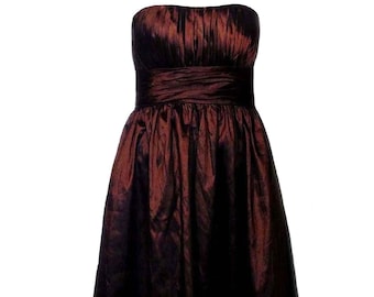 Vintage Brown Strapless Dress by Bill Levkoff / Satin / 1990s - Fits Size Small